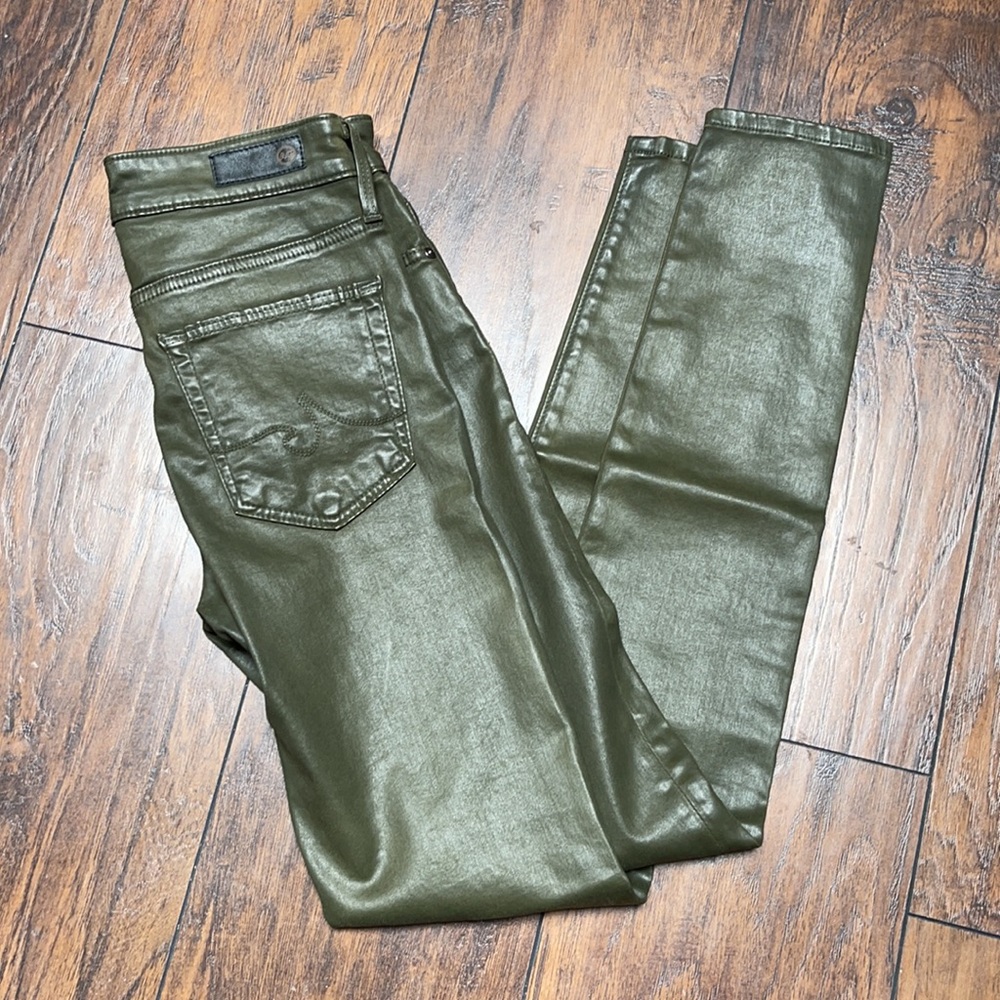 NWT AG Adriano Goldschmied Farrah Skinny Ankle Coated Wax Jeans in Dark Green - Picture 4 of 5